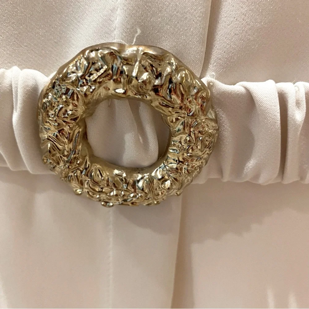 Zara NWT Cream Sleeveless Faux button Midi Dress attached Gold belt size Large - Picture 6 of 12